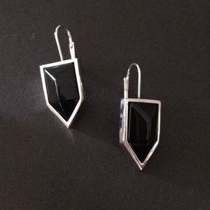 Pentagon Shaped Black and Silver Earrings